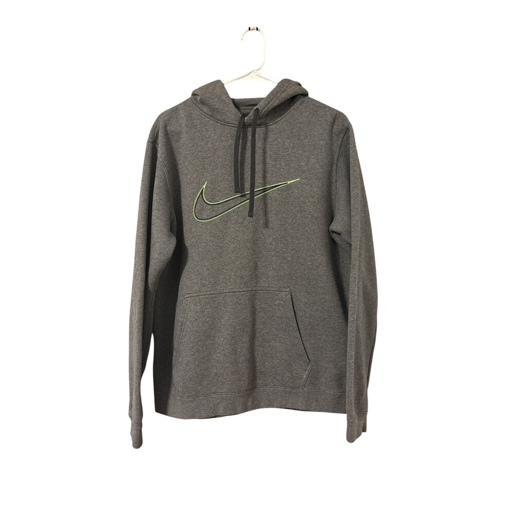 Nike Hoodie Mens Medium Gray Swoosh Long Sleeve Pullover Fleece Sweatshirt